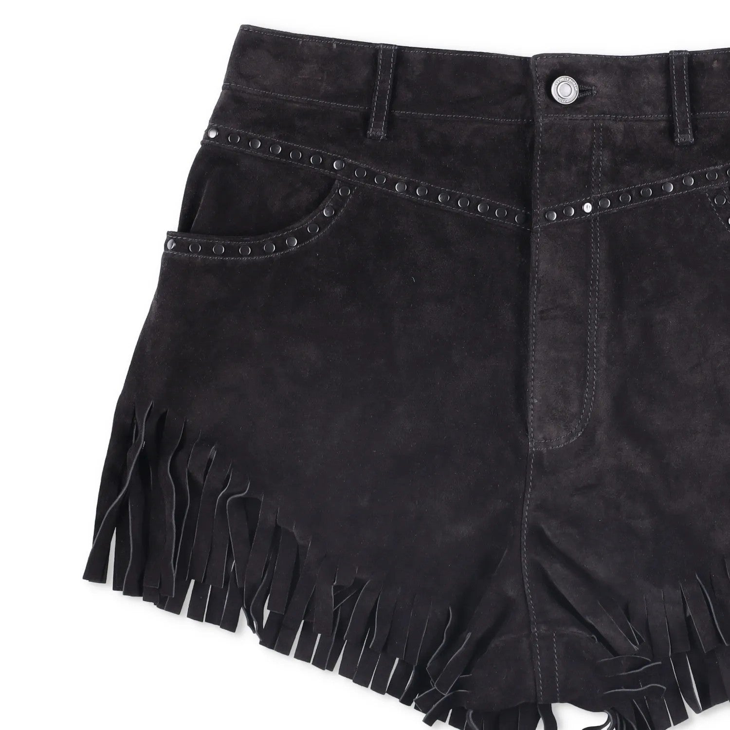 SAINT LAURENT Womens Shorts Black Leather Fringe Accents Size 40 RRP 1500 — View 3