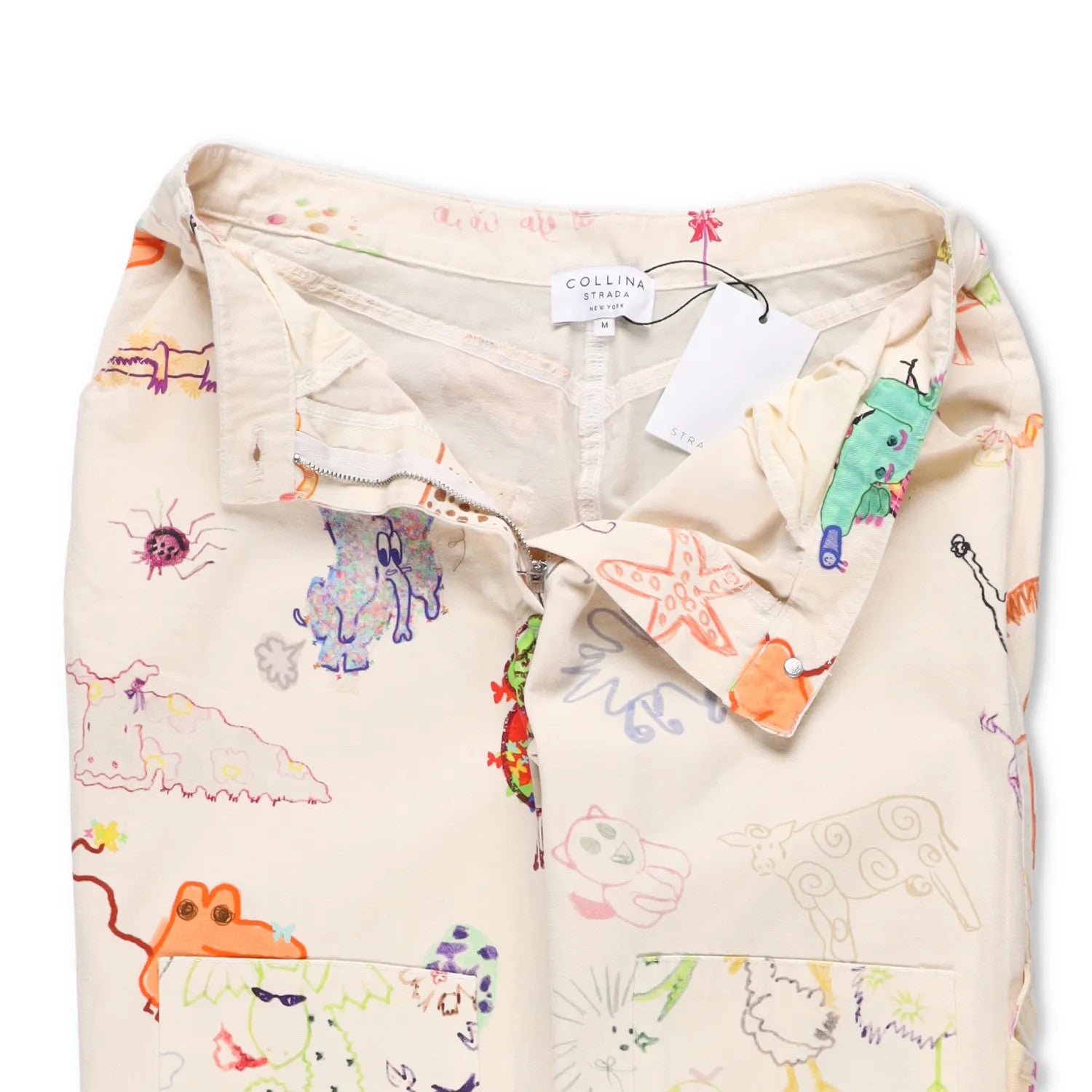 COLLINA STRADA Trousers White Artistic Print Flat Front Cotton Size M RRP 450 — View 8