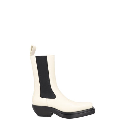 BOTTEGA VENETA Womens High Boots White Black Leather Cuban Heel UK5.5 RRP 1080