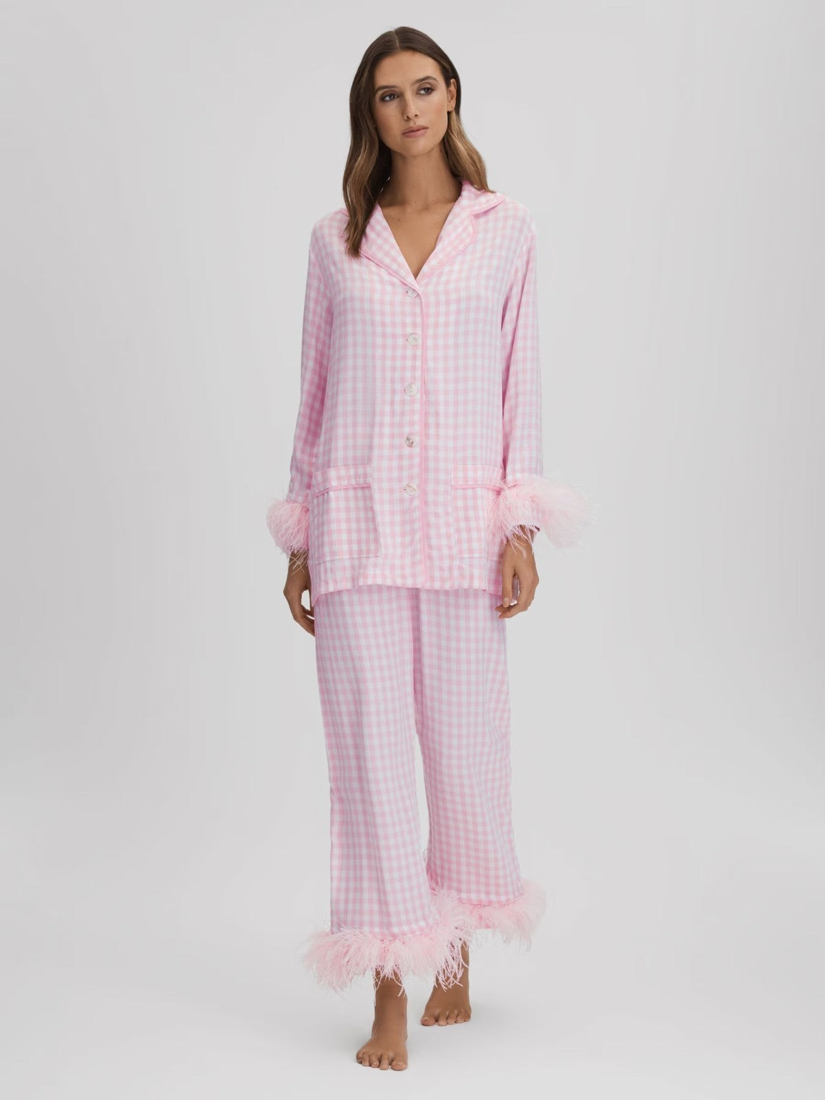 SLEEPER Womens Pink Check Viscose Pyjama Set Button Long Sleeve XS RRP 330 — View 6