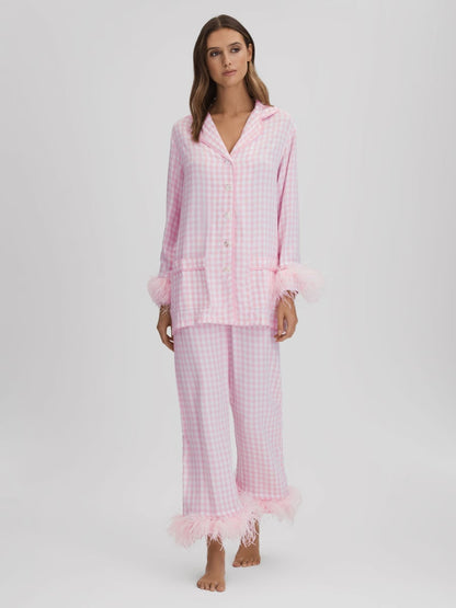 SLEEPER Womens Pink Check Viscose Pyjama Set Button Long Sleeve XS RRP 330 — View 6