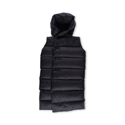 RICK OWENS Nylon Puffer Jacket Long Hooded Gilet Black Size EU 38 RRP1400