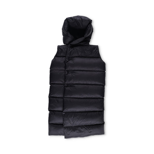 RICK OWENS Nylon Puffer Jacket Long Hooded Gilet Black Size EU 38 RRP1400