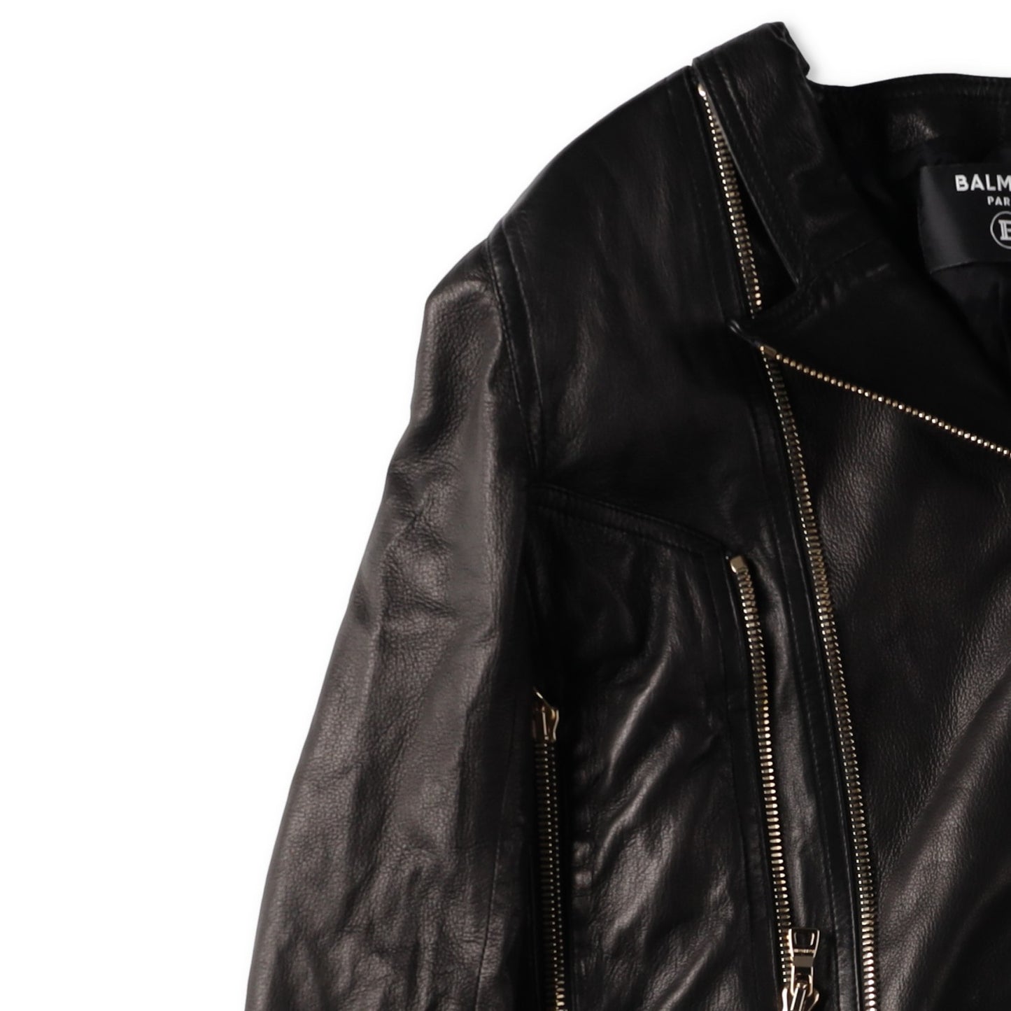 BALMAIN Womens Leather Cropped Biker Jacket Zippers Black Designer RRP3000 — View 4