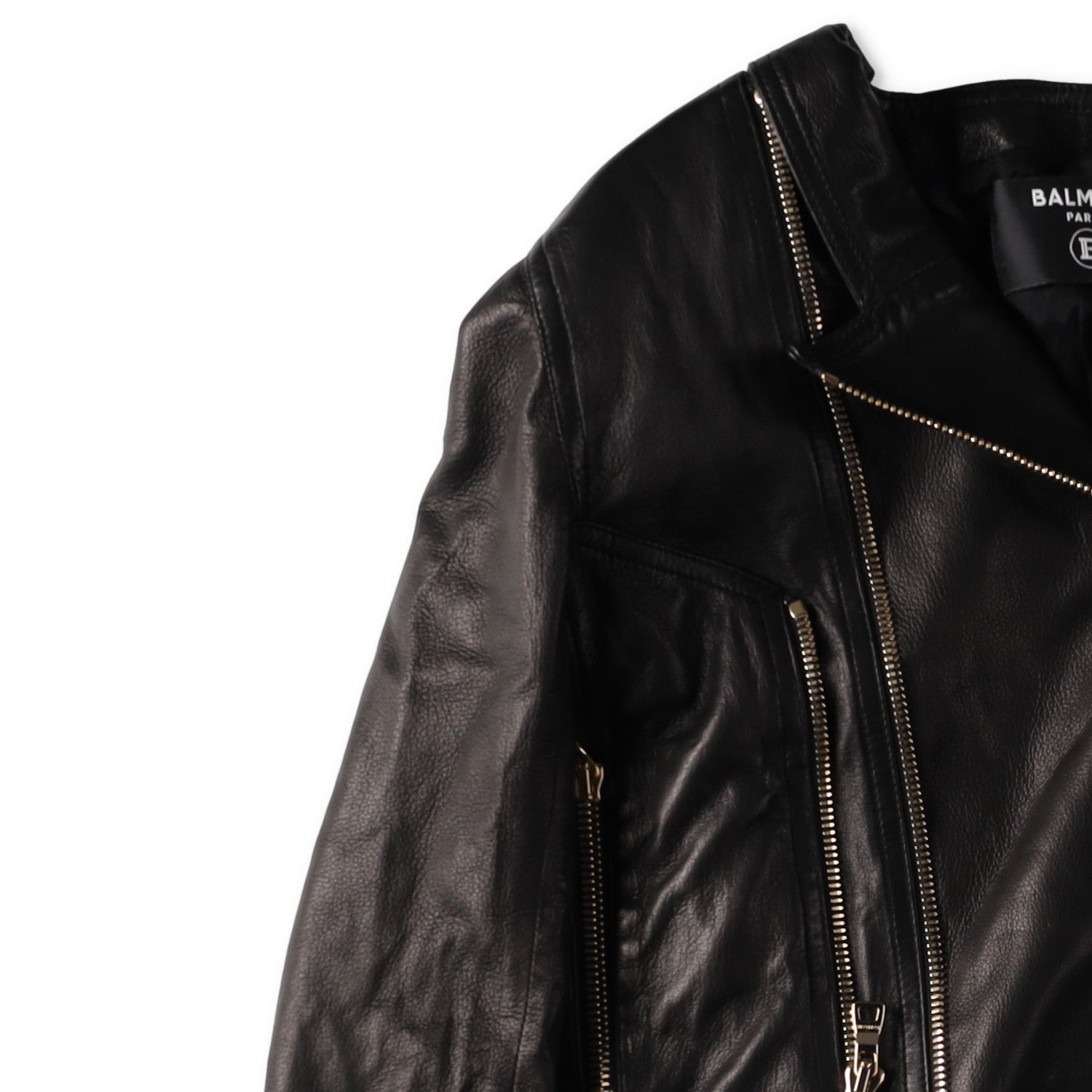 BALMAIN Womens Leather Cropped Biker Jacket Zippers Black Designer RRP3000 — View 4