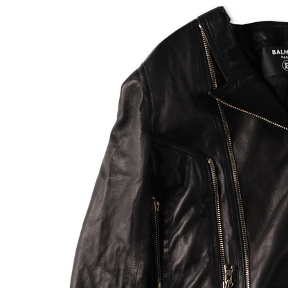 BALMAIN Womens Leather Cropped Biker Jacket Zippers Black Designer RRP3000 — View 4