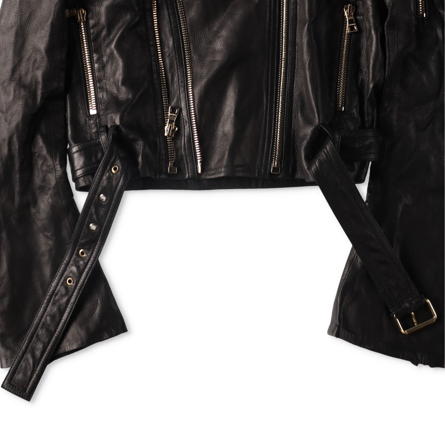 BALMAIN Womens Leather Cropped Biker Jacket Zippers Black Designer RRP3000 — View 8