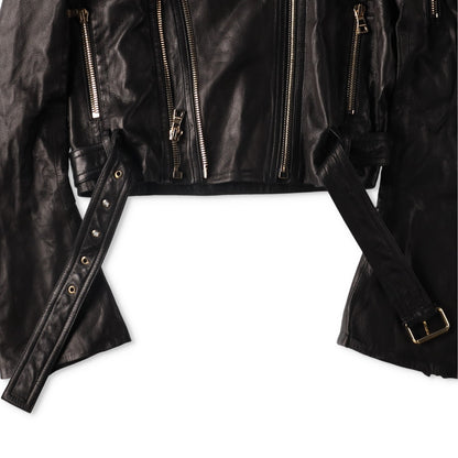BALMAIN Womens Leather Cropped Biker Jacket Zippers Black Designer RRP3000 — View 8