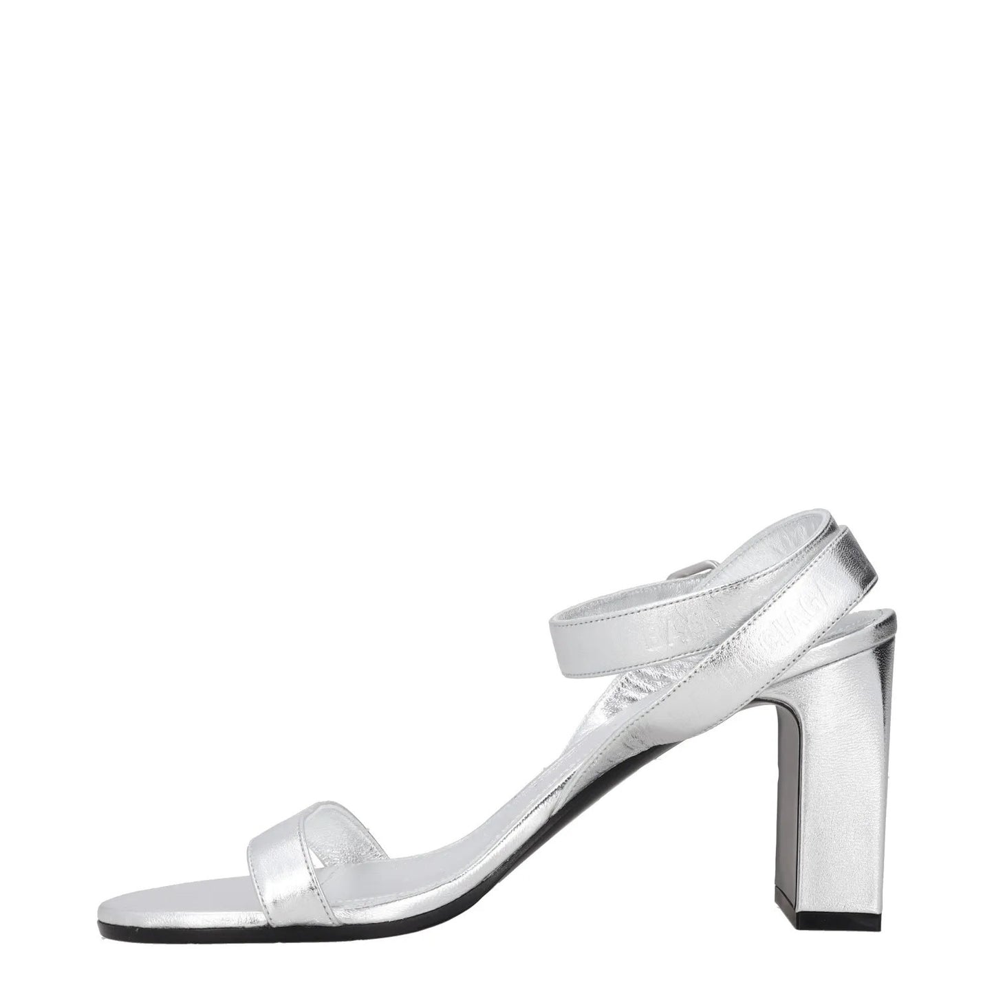 BALENCIAGA Womens Strappy Heels Silver Leather Mid Heel Silver Buckle UK6 RRP650 — View 4