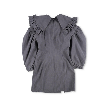 SHUSHU TONG Womens Dress Grey High Neck Puff Sleeve Knee Length Zip 8 RRP 500 — View 5