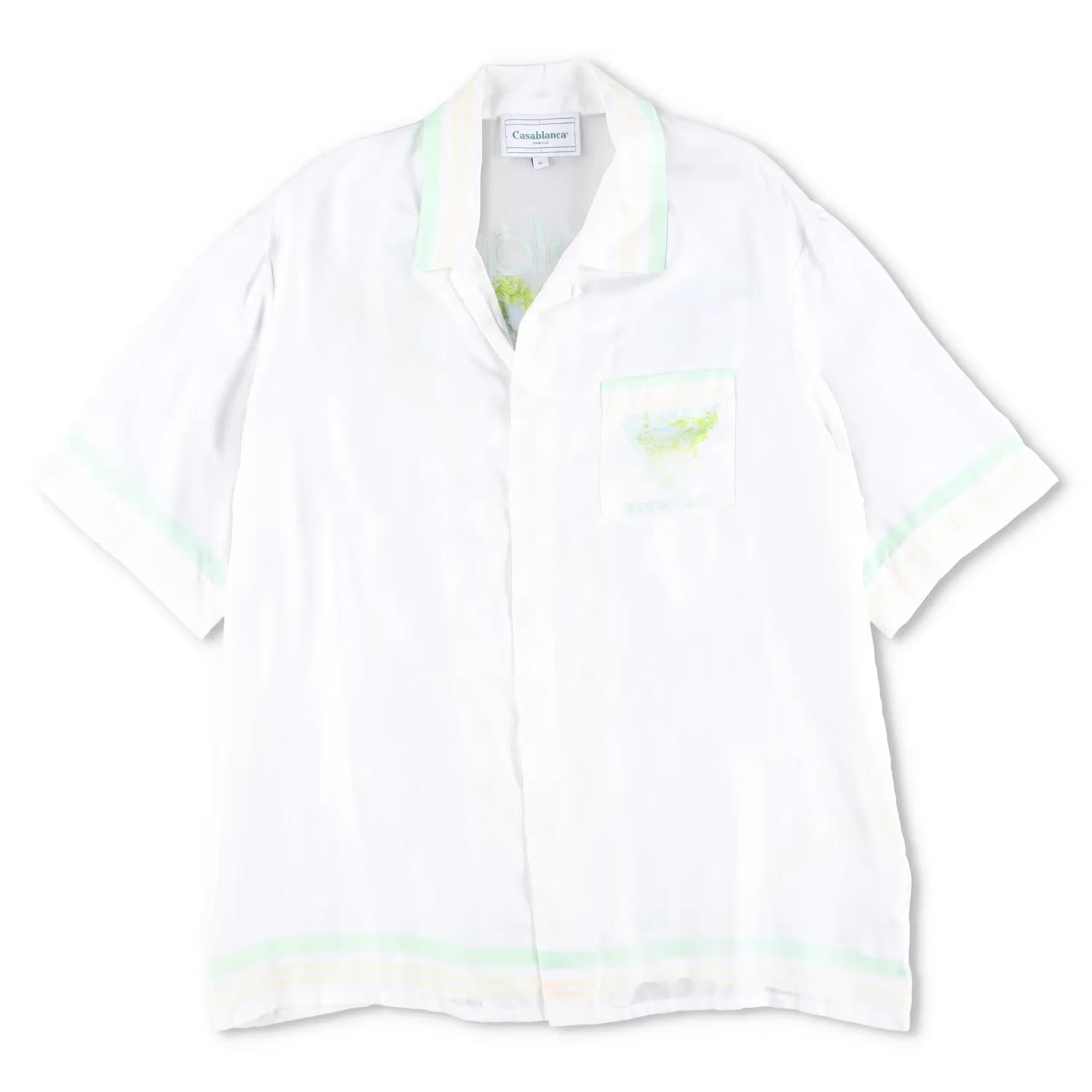 CASABLANCA Men Cuban Collar Short Sleeve Shirt Icon Pastelletenn White XL RRP785