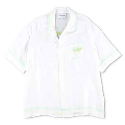 CASABLANCA Men Cuban Collar Short Sleeve Shirt Icon Pastelletenn White XL RRP785