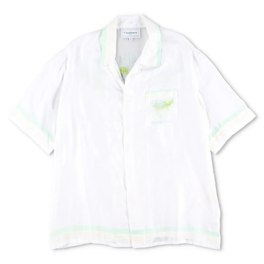 CASABLANCA Men Cuban Collar Short Sleeve Shirt Icon Pastelletenn White XL RRP785