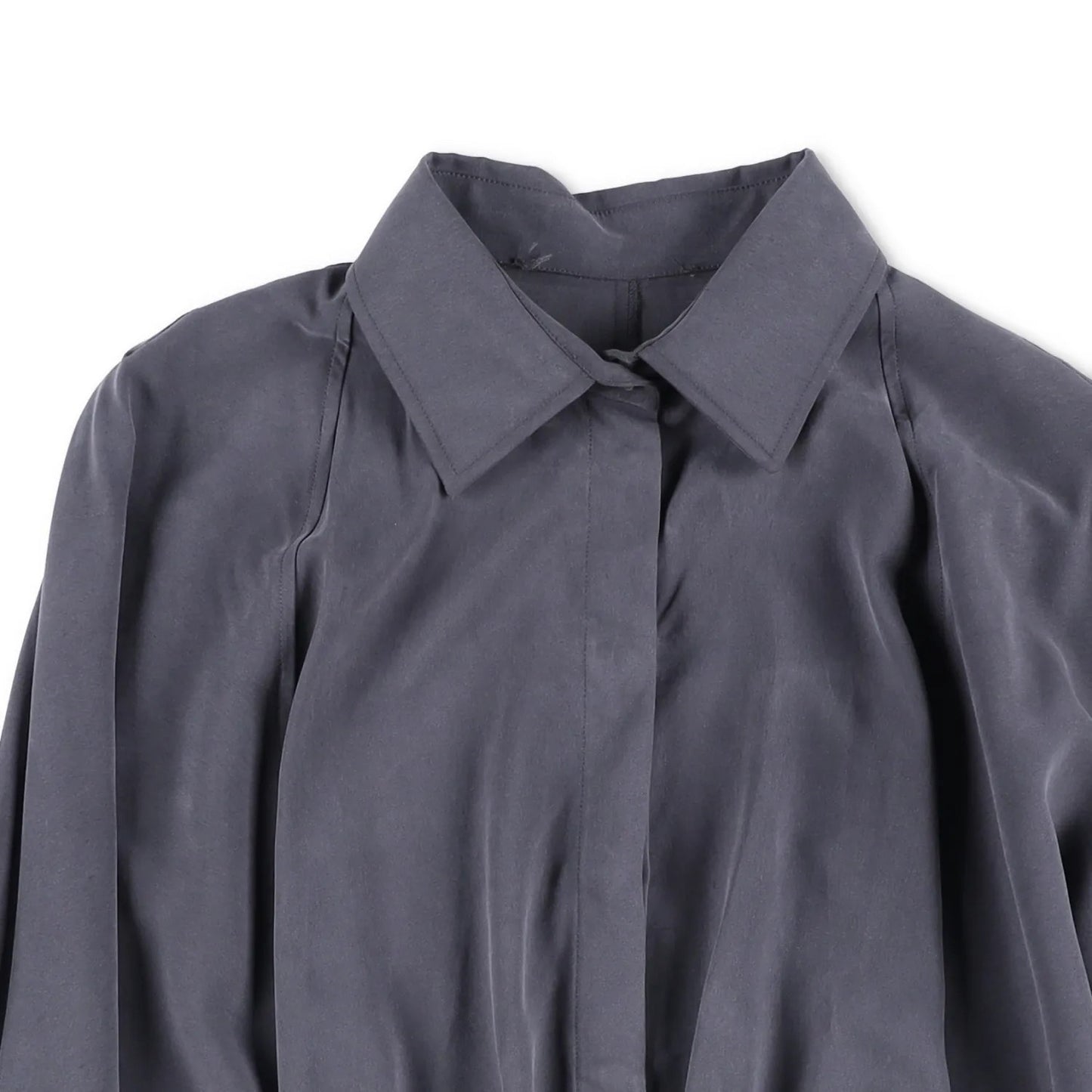 MAX MARA Womens Blouse Tempo Long Sleeve V-Neck Dark Grey Button Up UK 8 RRP 705 — View 3