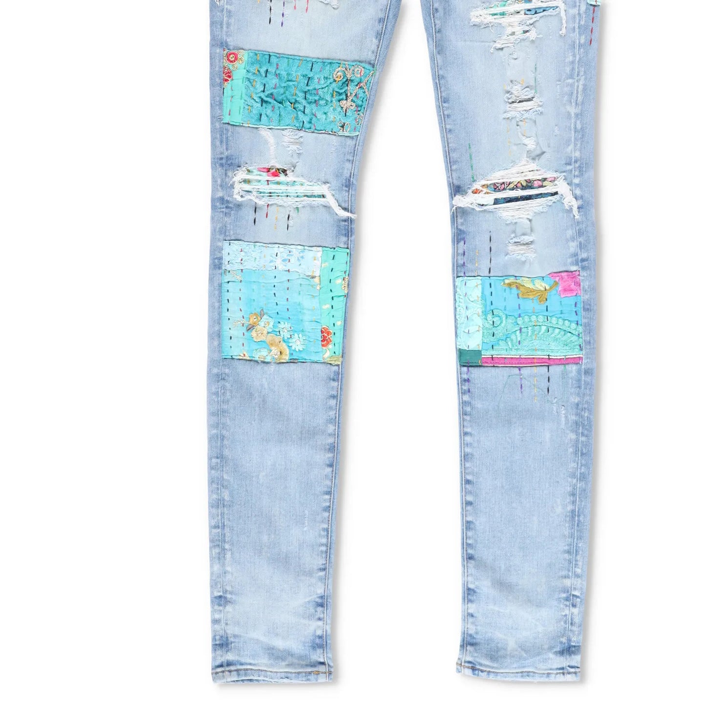 AMIRI Mens Skinny Jeans Blue Cotton Denim Embroidered Light Distressed 30 RRP890 — View 4