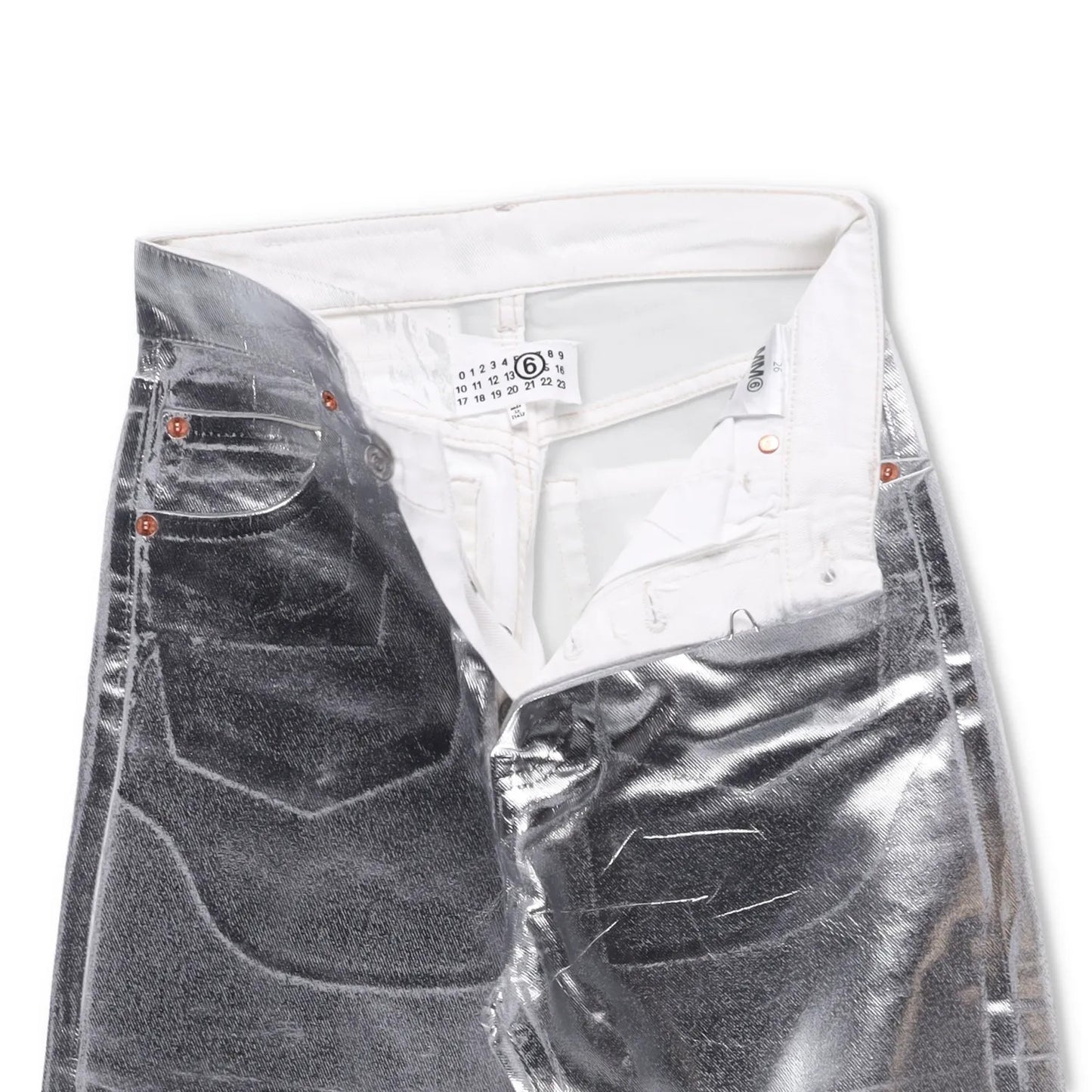 MM6 Mens Jeans Straight Leg High Waist Aluminium Denim Silver Size 26 RRP 406 — View 6