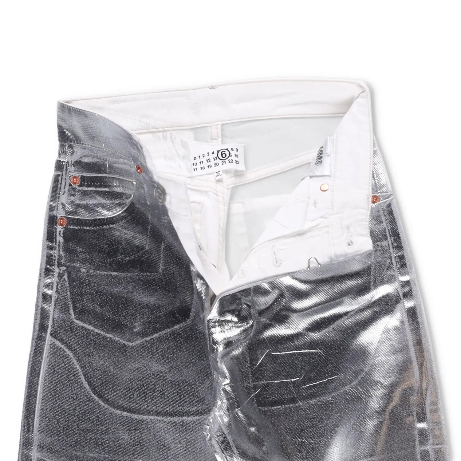 MM6 Mens Jeans Straight Leg High Waist Aluminium Denim Silver Size 26 RRP 406 — View 6
