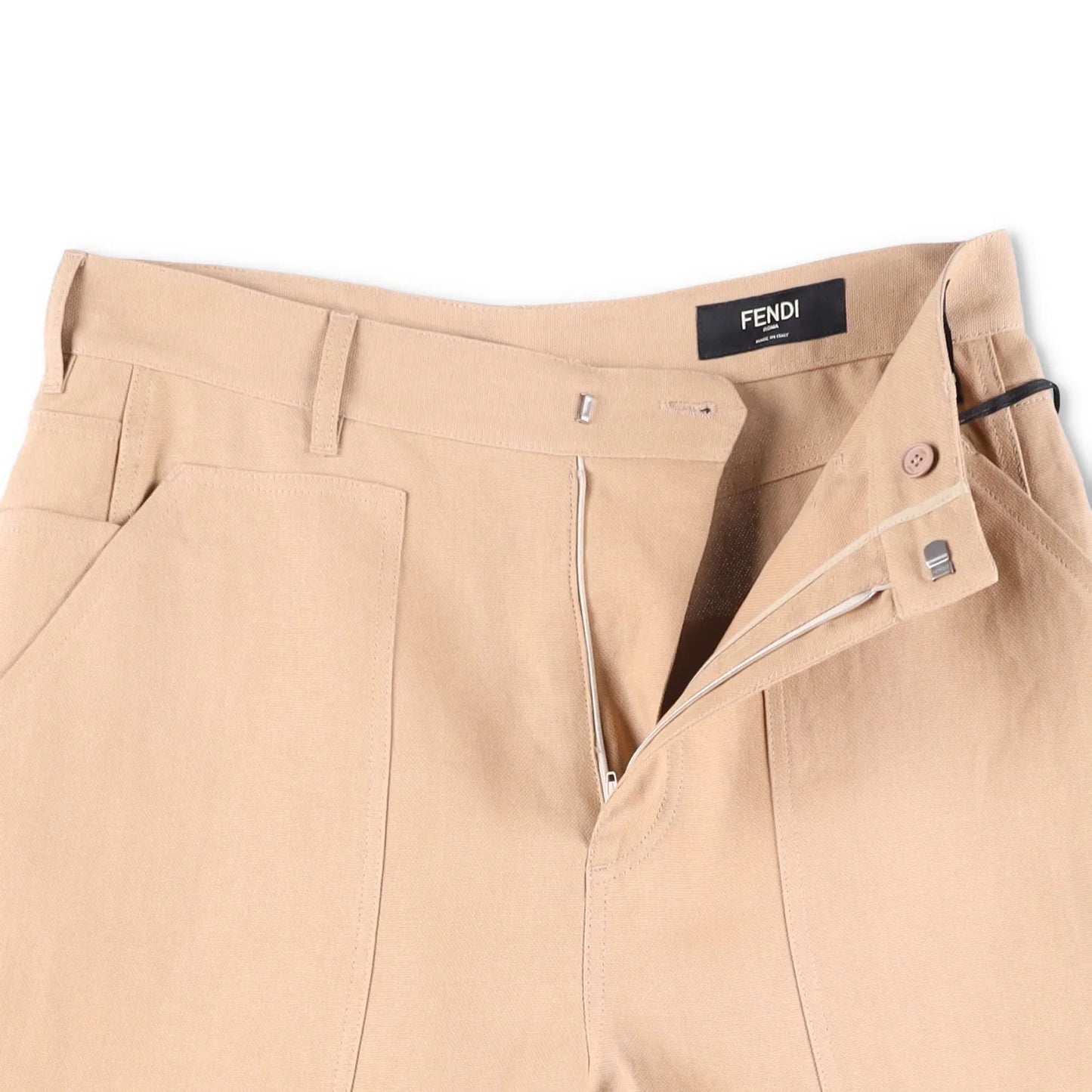 FENDI Mens Bermuda Shorts Paper Canvas Beige Flat Front Zip Size 46 RRP 945 — View 5