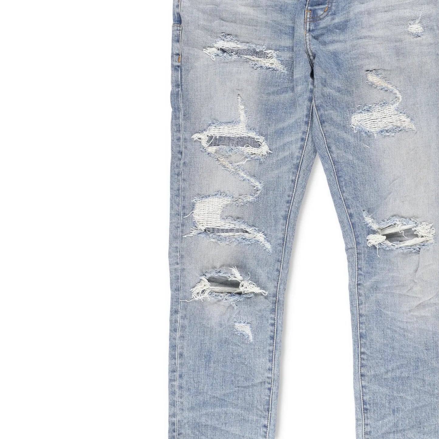 PURPLE BRAND Mens Light Indigo Vintage Ripped Skinny Jeans 5 Pocket 33 RRP 275 — View 2