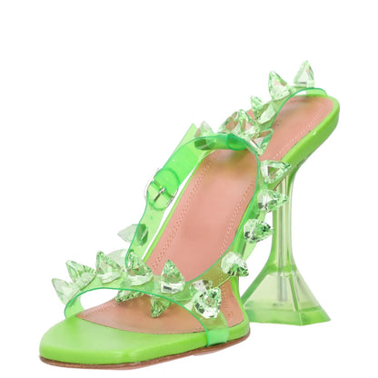 AMINA MUADDI Womens Slingback Heels Synthetic Green Studded Open Toe UK 3 RRP550 — View 3