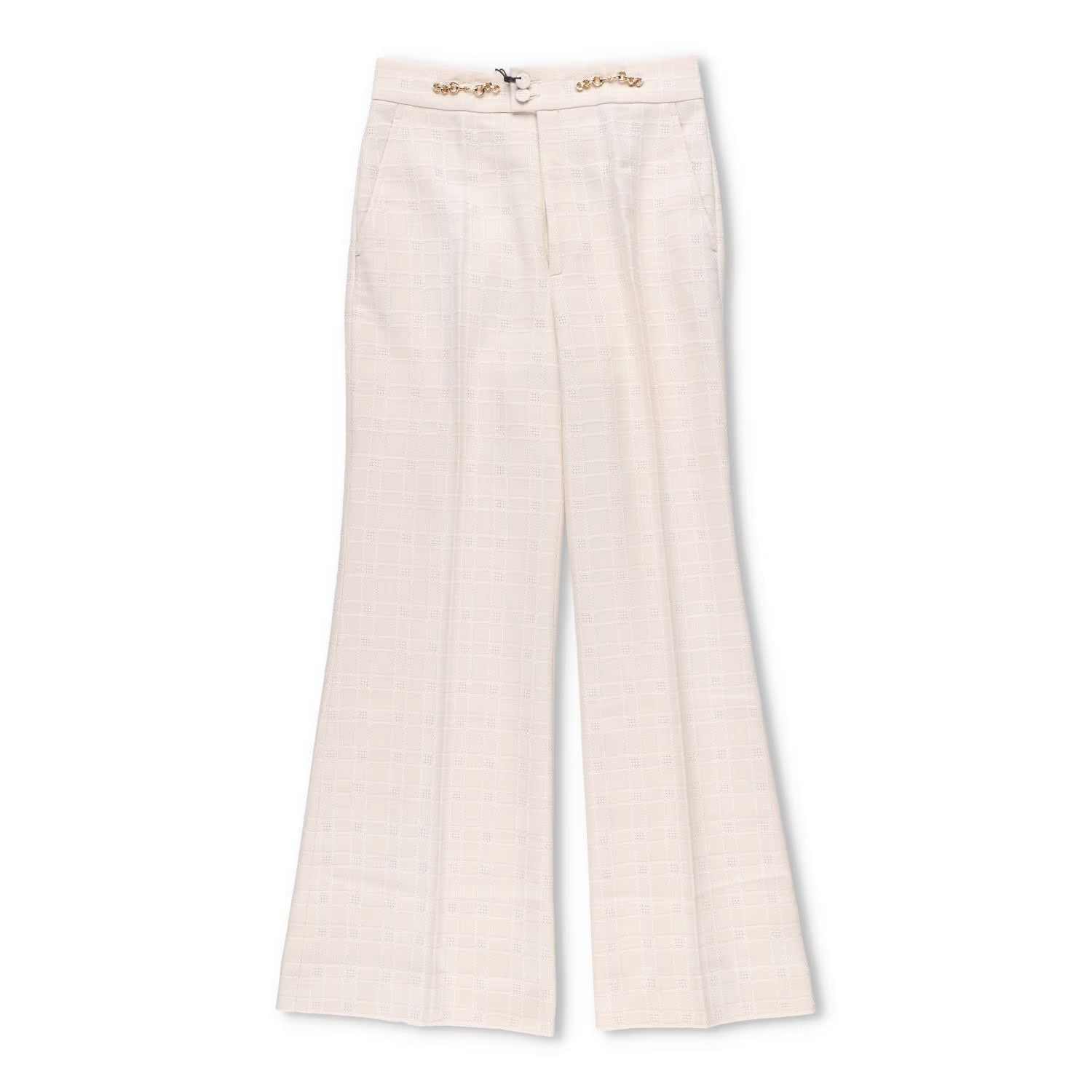 GUCCI Womens Trousers Ivory Cotton Wool Blend Check Flared Leg 40 RRP 550
