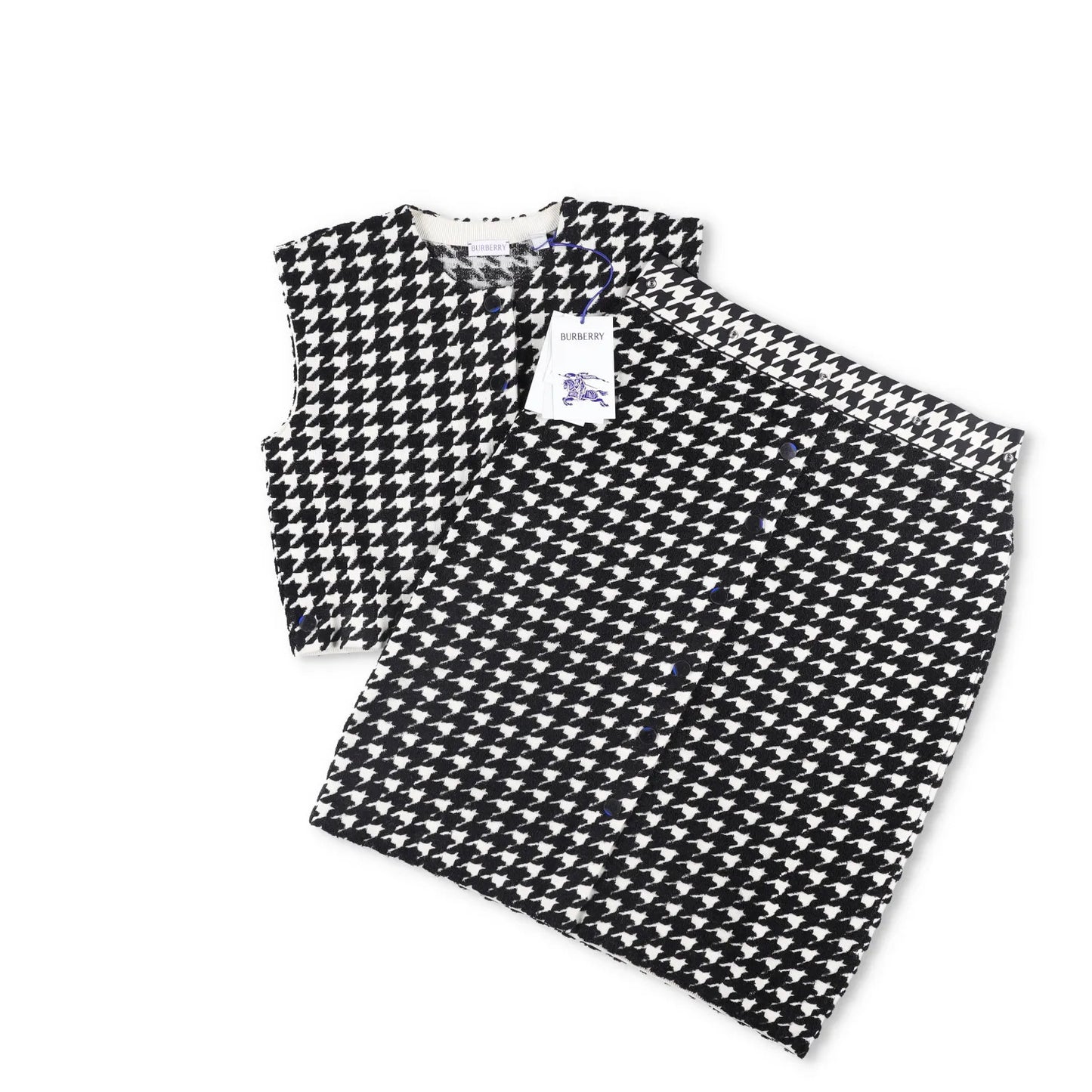 BURBERRY Womens Mini Dress Crew Neck Sleeveless Houndstooth Black L RRP 1690 — View 7