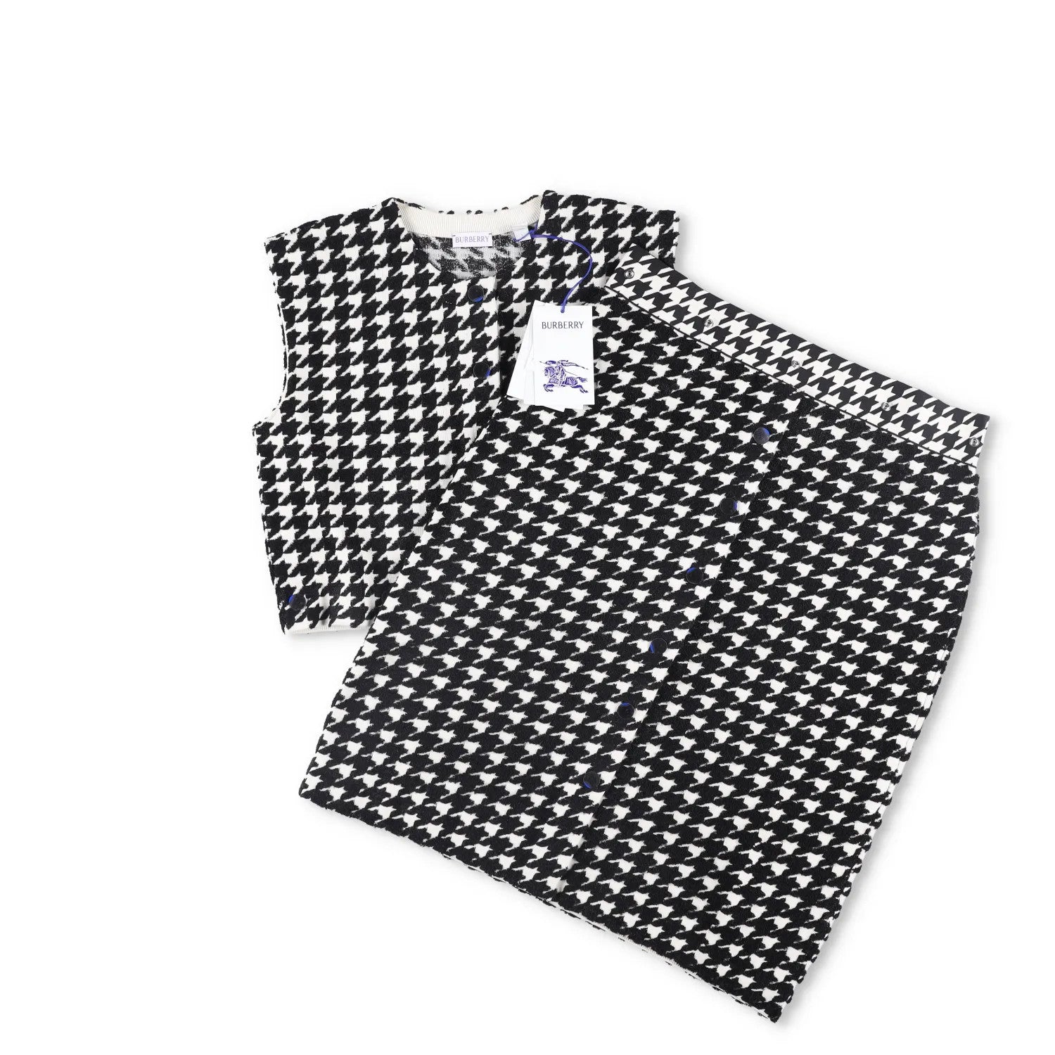 BURBERRY Womens Mini Dress Crew Neck Sleeveless Houndstooth Black L RRP 1690 — View 7