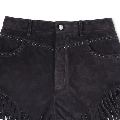 SAINT LAURENT Womens Shorts Black Leather Fringe Accents Size 40 RRP 1500 — View 2