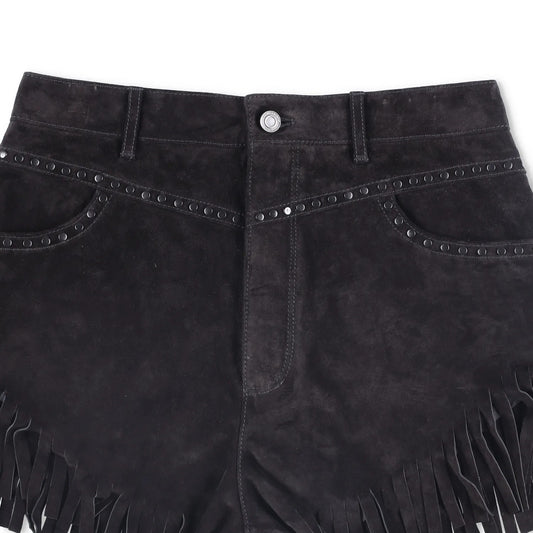 SAINT LAURENT Womens Shorts Black Leather Fringe Accents Size 40 RRP 1500 — View 2