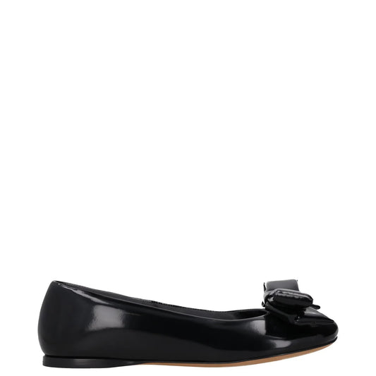 LOEWE Womens Flats Black Patent Leather Bow Detail Slip On Round Toe UK4 RRP 500