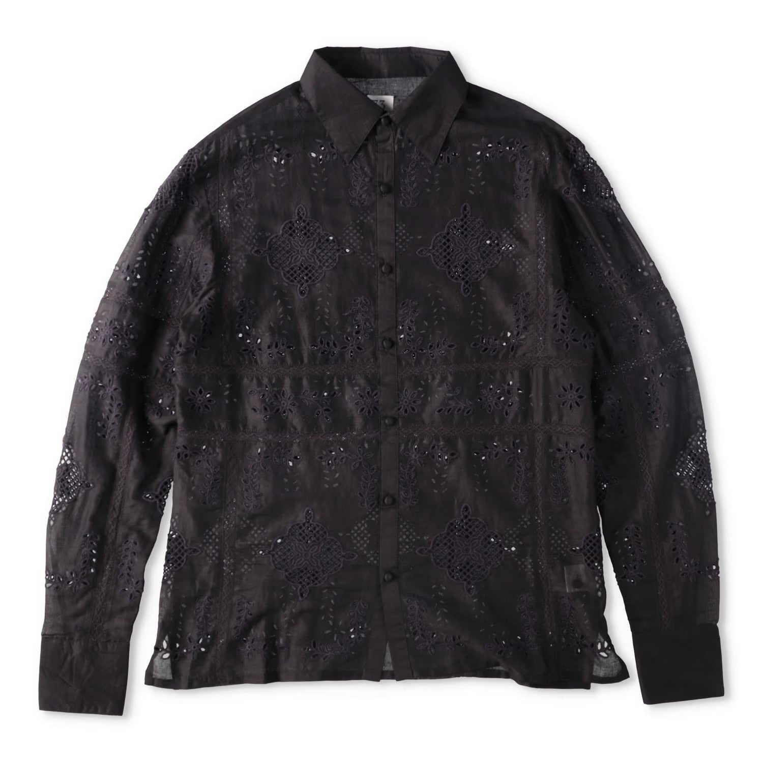 73 LONDON Mens Cut Work Broderie Long Sleeve Shirt Button-Up Black 42 RRP 443.9
