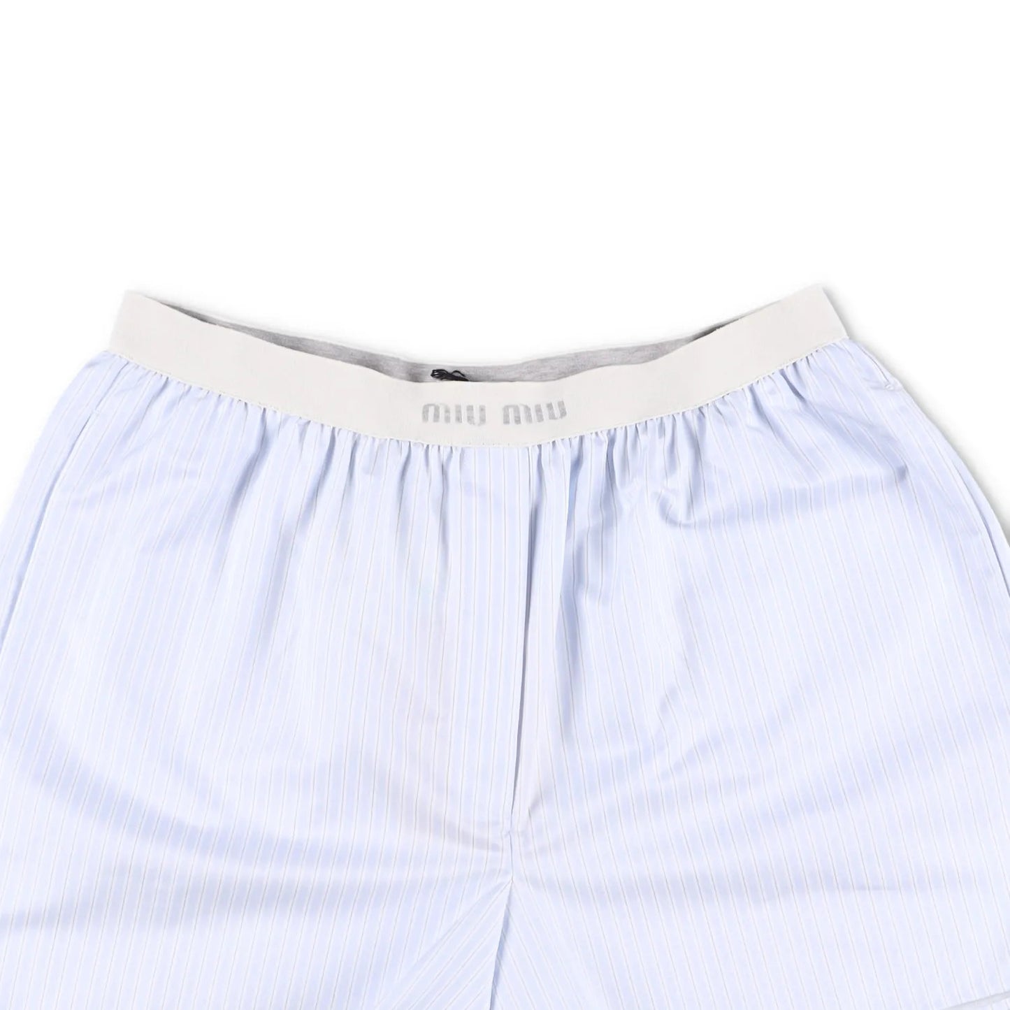 MIU MIU Womens Shorts Cotton Striped Blue White Flat Front Size 3 RRP 1050 — View 2