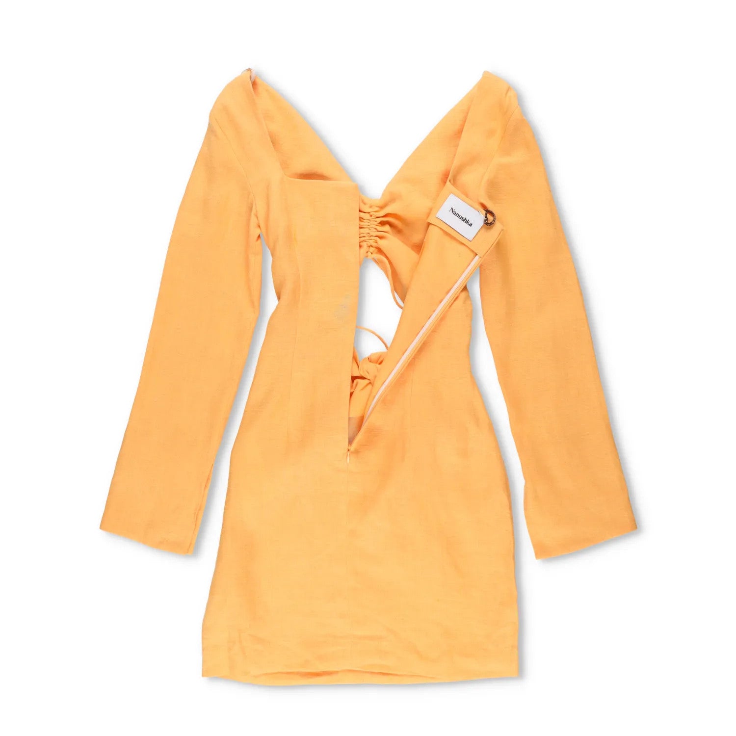 NANUSHKA Womens Gilia Mini Dress V-Neck Long Sleeve Ruched Orange Tie XXS RRP540 — View 9
