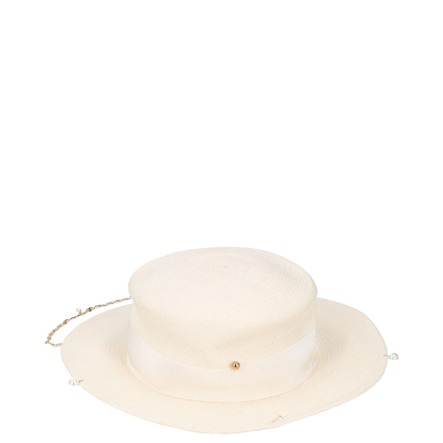GUCCI Womens Sun Hat Beige Straw Chain Accent Button Summer Size L RRP 400