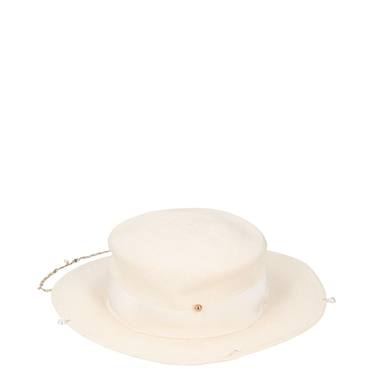 GUCCI Womens Sun Hat Beige Straw Chain Accent Button Summer Size L RRP 400