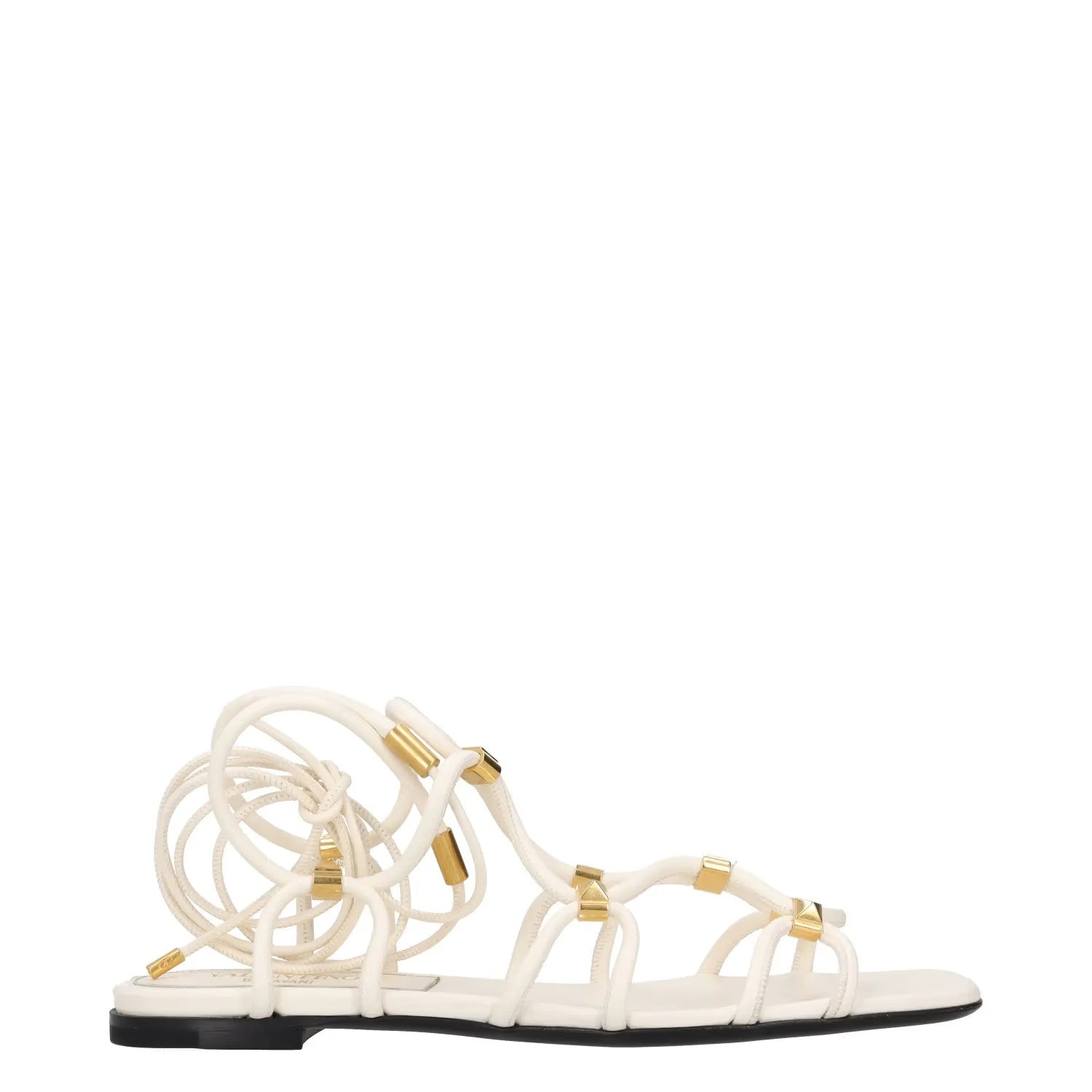 VALENTINO Womens Slingback Sandals White Leather Gold Accents UK 3 RRP 950