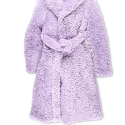 BOTTEGA VENETA Womens Wool Kimono Gown Purple Fur Trim Belted Collar 40 RRP 7000 — View 3