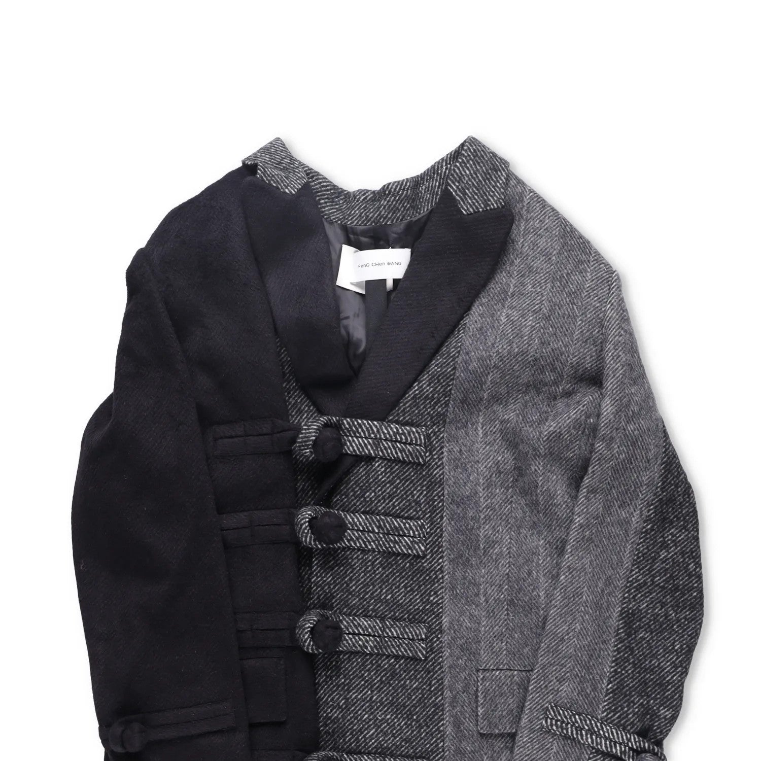 FENG CHEN WANG Mens Multi Flannel Stripe Overcoat Black Multicoloured L RRP 1275 — View 4