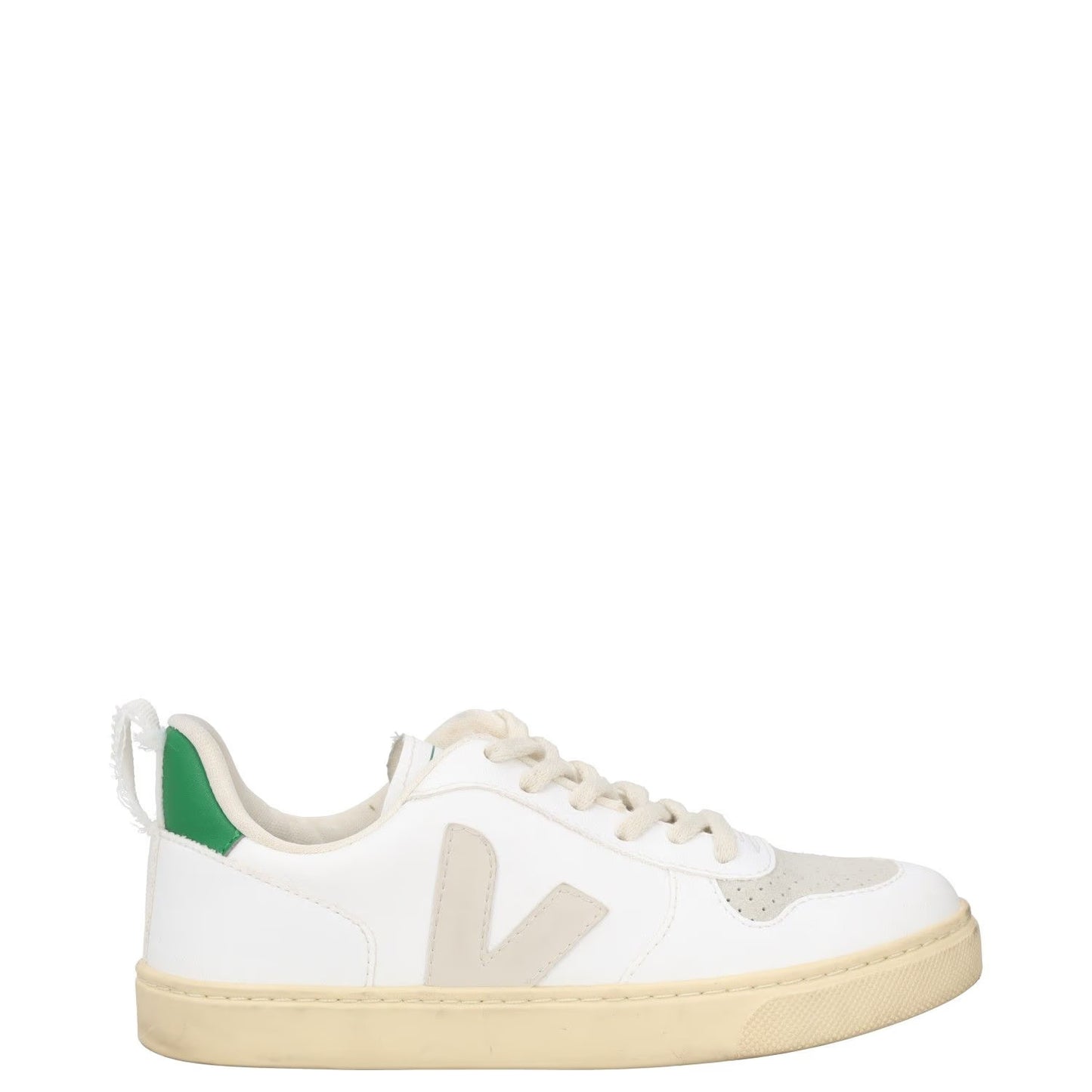 VEJA Boys Trainers White Green Beige Leather Low Top Lace Up UK 3 RRP 75