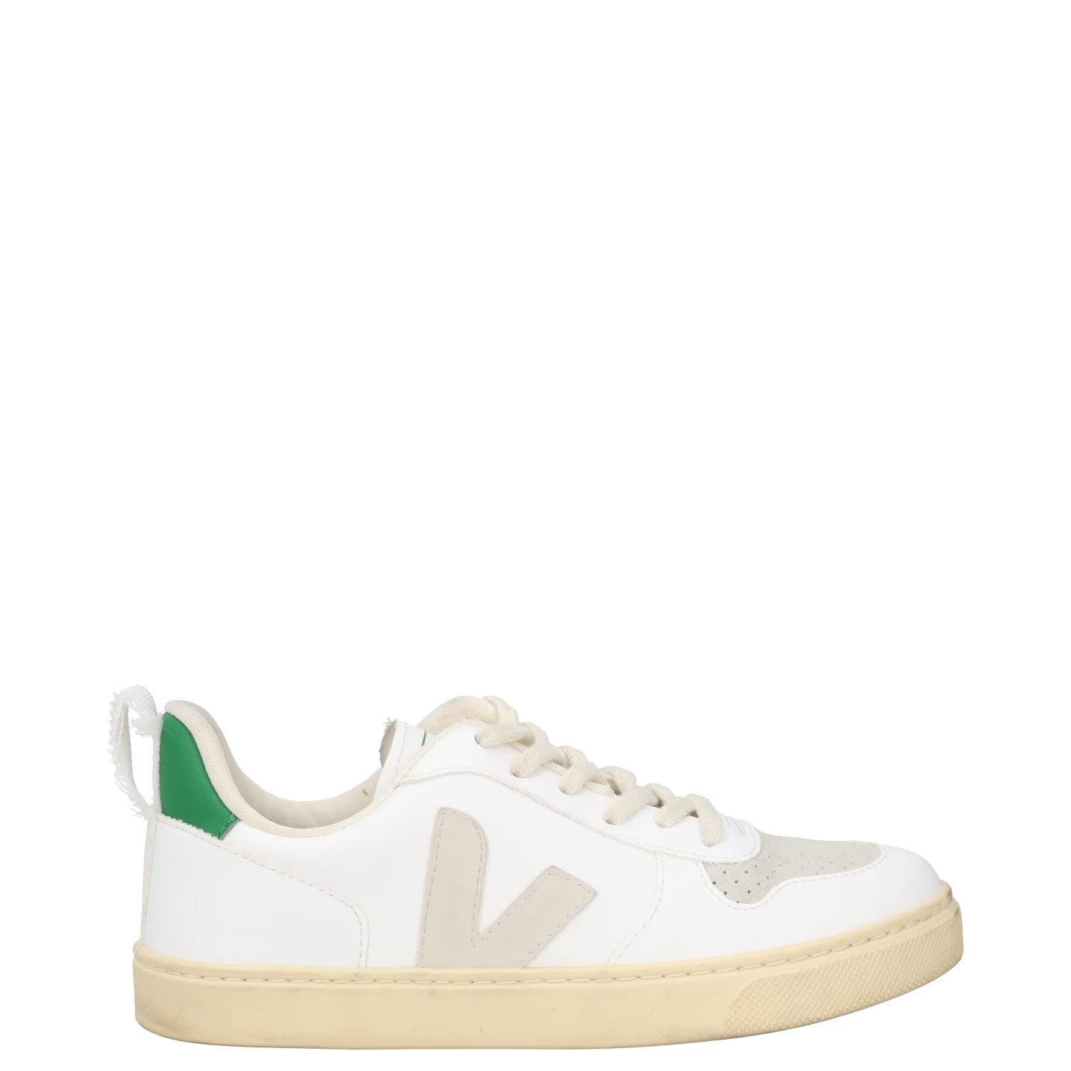 VEJA Boys Trainers White Green Beige Leather Low Top Lace Up UK 3 RRP 75