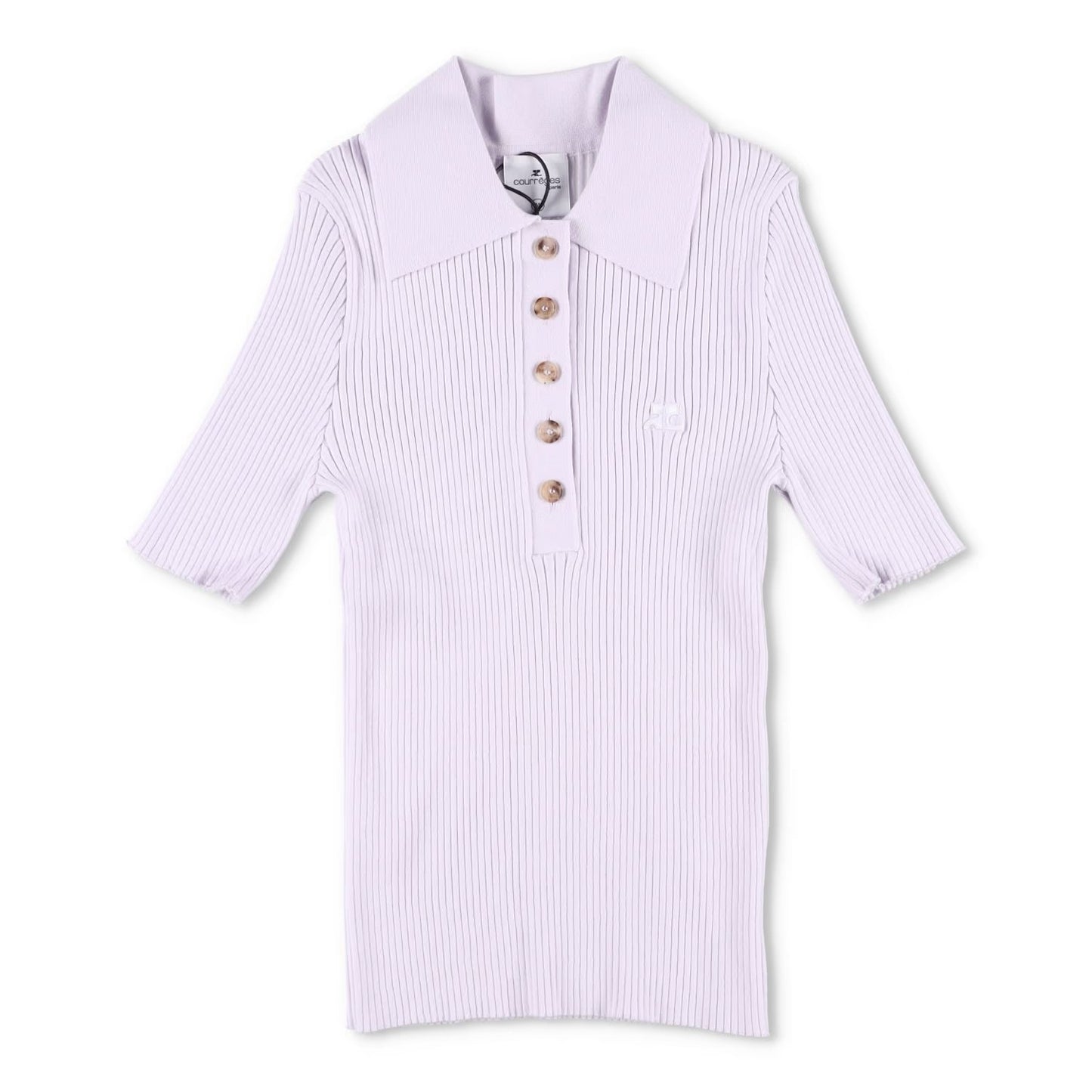 COURREGES Womens Rib Knit Polo Basic Blouse Purple Collared Buttoned M RRP 440 — View 2