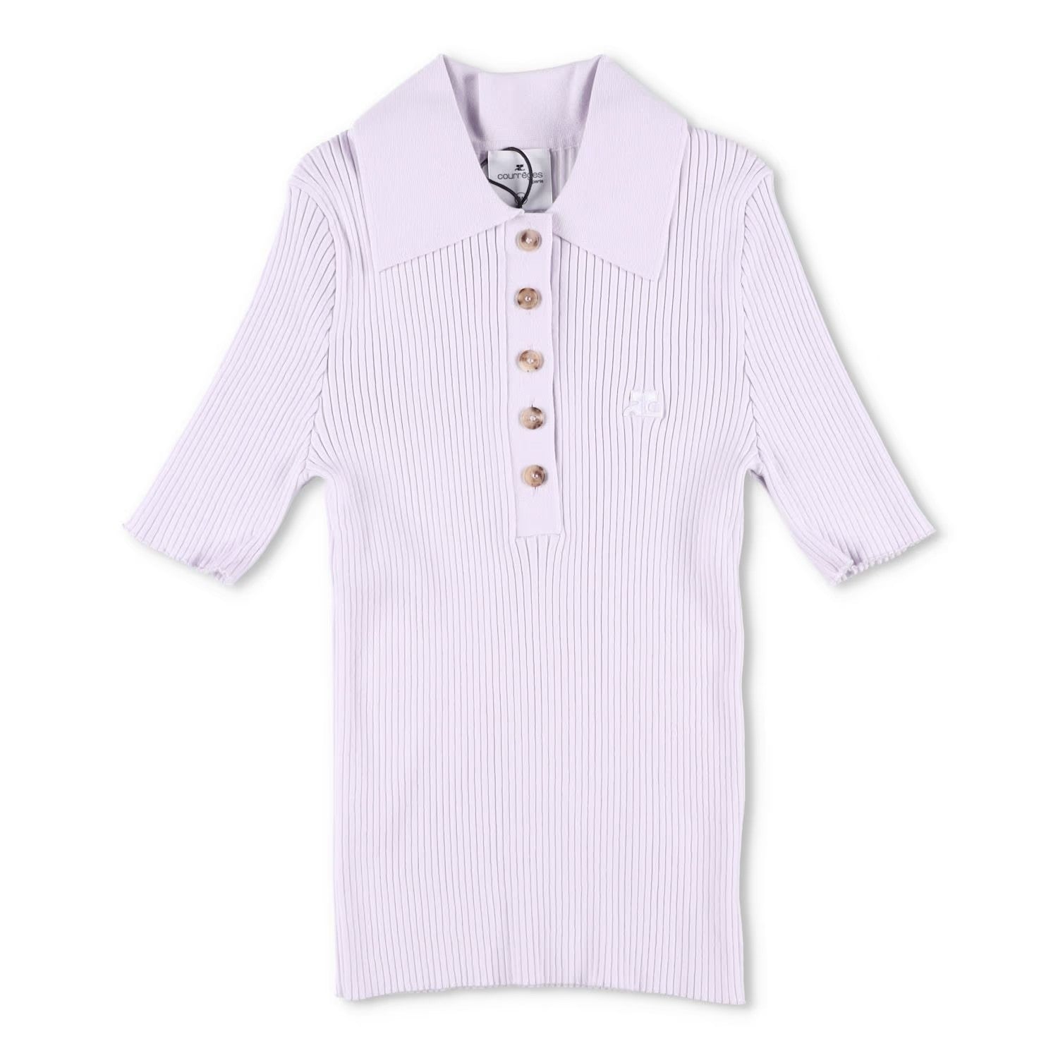COURREGES Womens Rib Knit Polo Basic Blouse Purple Collared Buttoned M RRP 440 — View 2