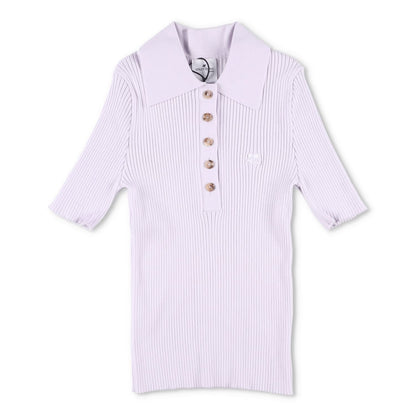 COURREGES Womens Rib Knit Polo Basic Blouse Purple Collared Buttoned M RRP 440 — View 2