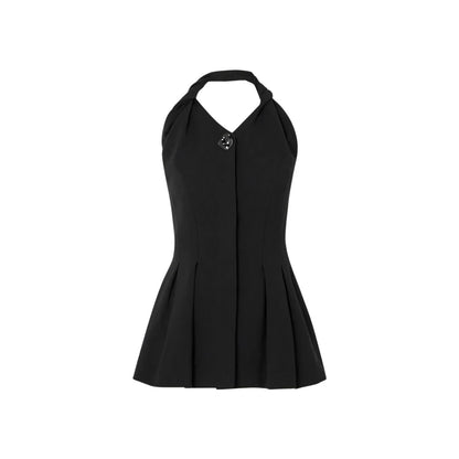 TOVE Womens Black Virgin Wool Halter Neck Crop Blouse Button Detail UK 38 RRP695