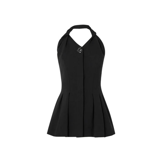 TOVE Womens Black Virgin Wool Halter Neck Crop Blouse Button Detail UK 38 RRP695