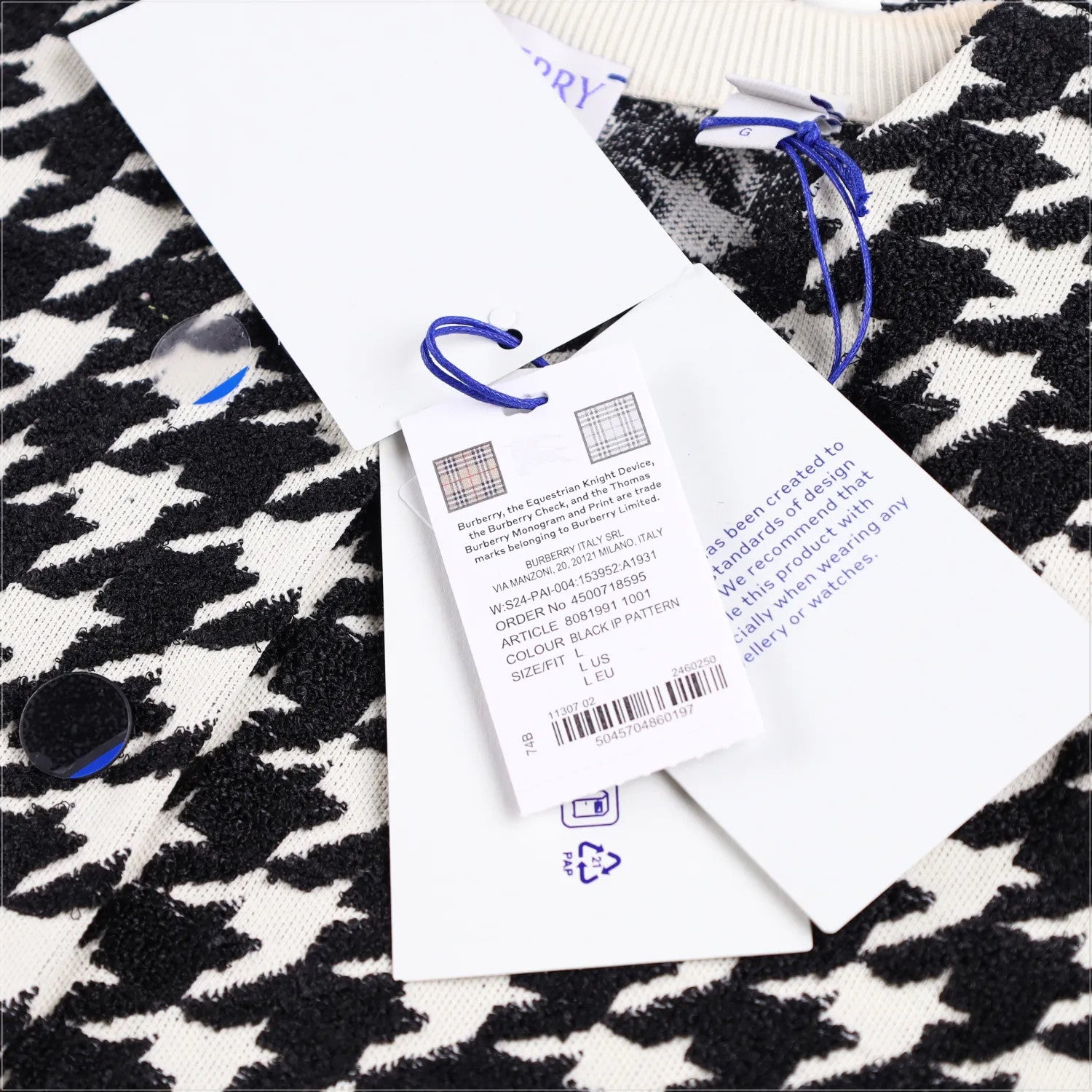 BURBERRY Womens Mini Dress Crew Neck Sleeveless Houndstooth Black L RRP 1690 — View 11