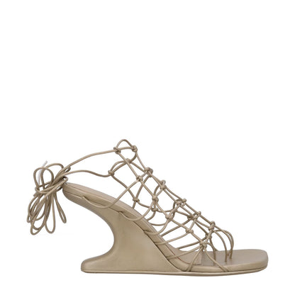 RICK OWENS Womens Sandali Mid Heel Sandal Brown Calf Leather UK7 RRP 1113