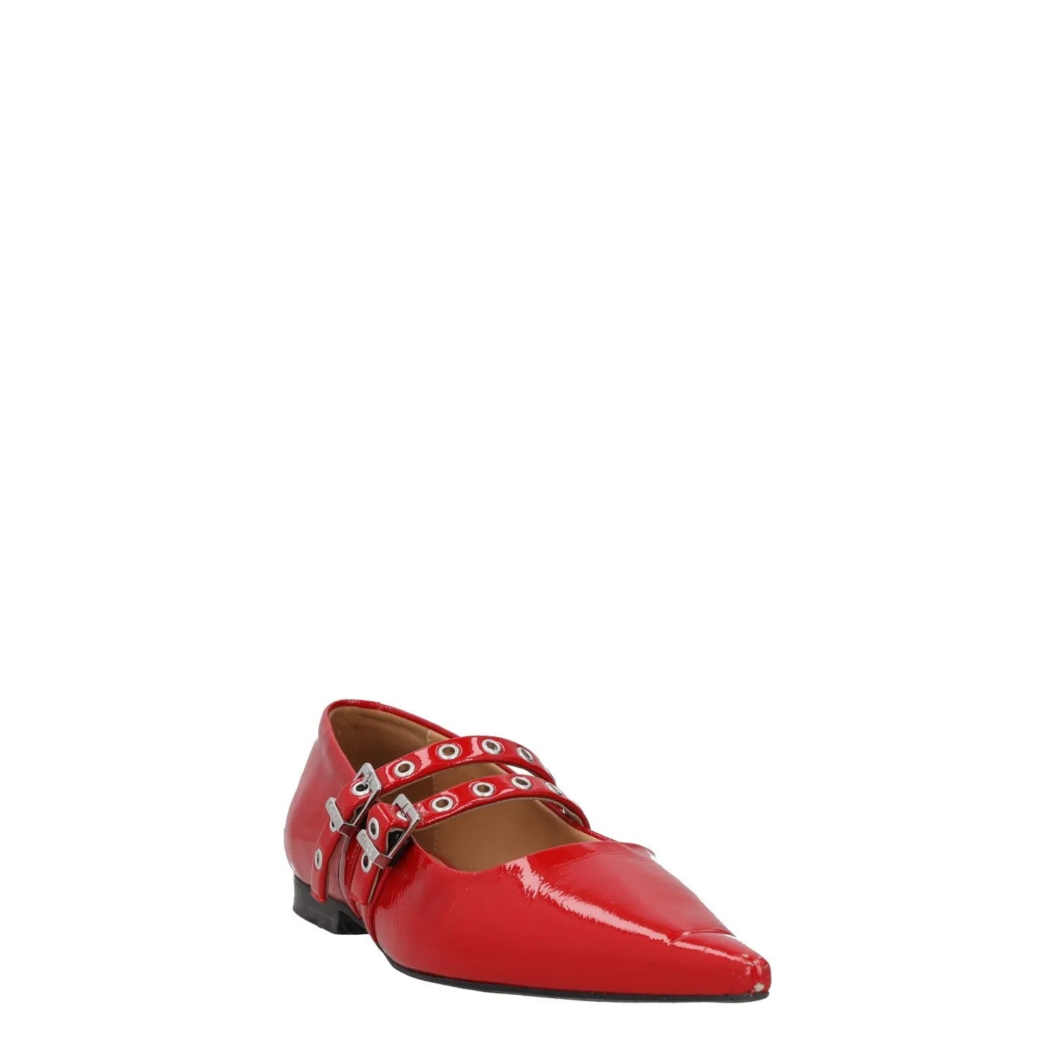 GANNI Womens Mary Janes Flat Red Leather Pointy Toe Double Strap UK 4 RRP 275 — View 2