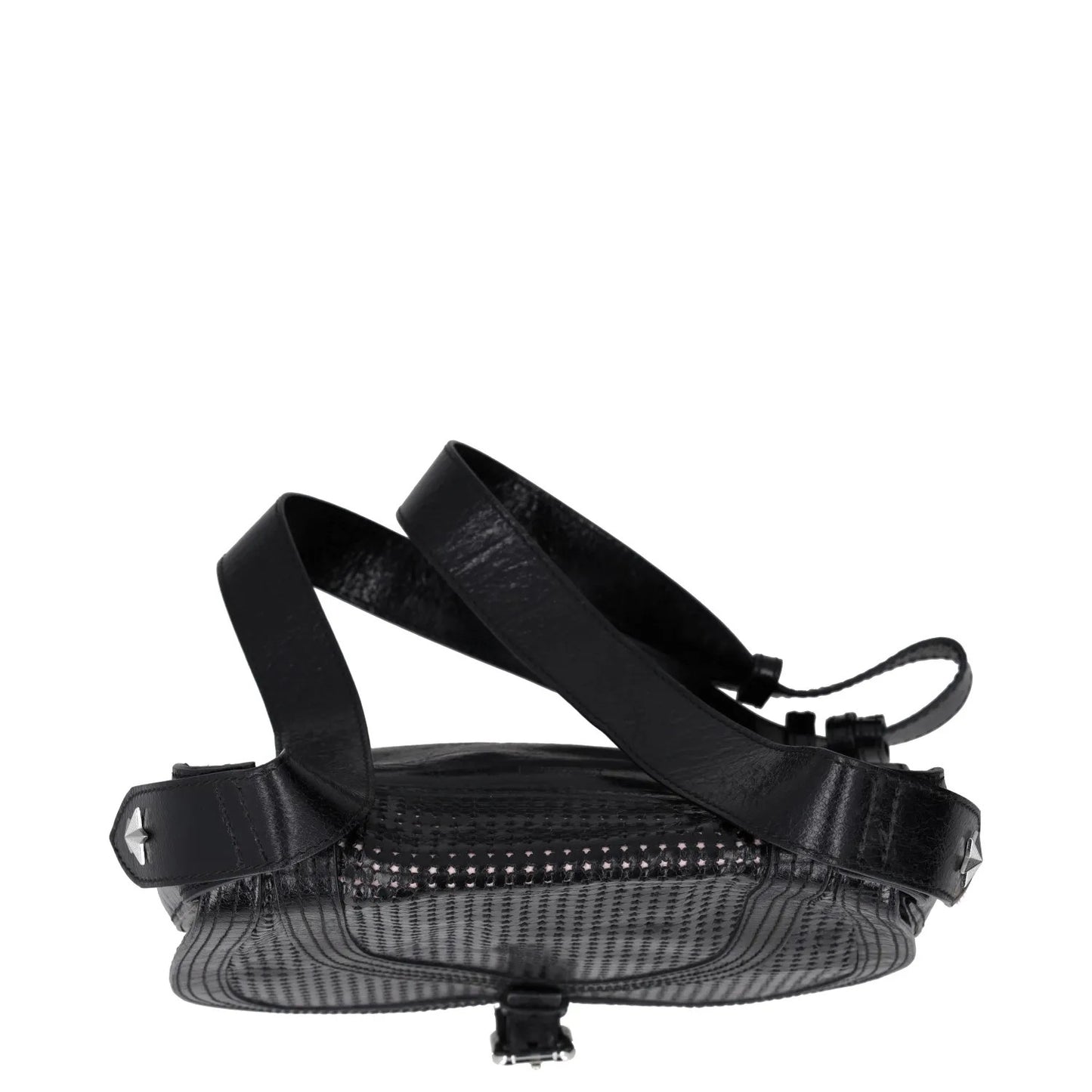 JUST CAVALLI Womens Saddle Handbag Black Leather Silver Buckle Closure M RRP 300 — View 7