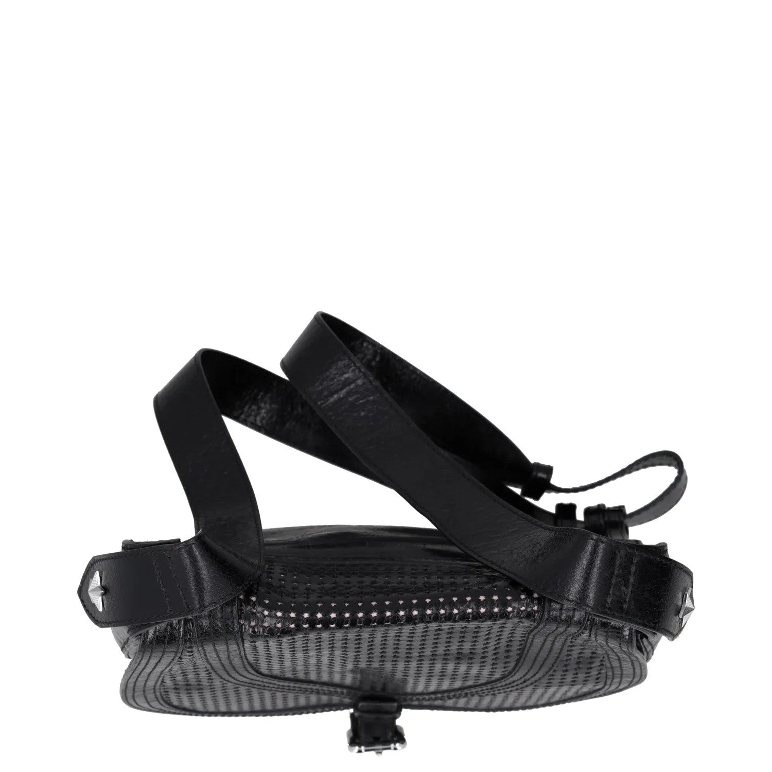 JUST CAVALLI Womens Saddle Handbag Black Leather Silver Buckle Closure M RRP 300 — View 7
